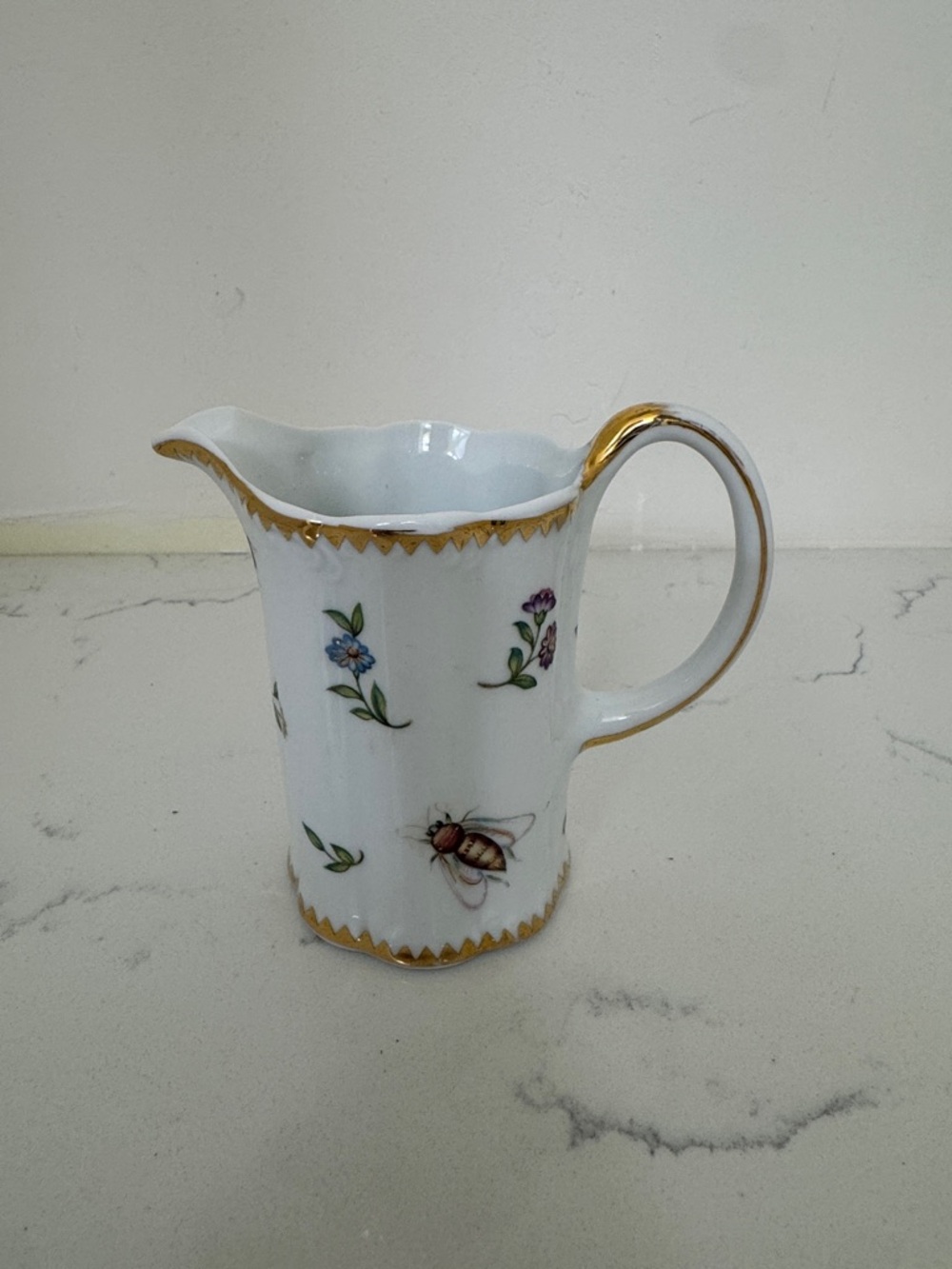 I. Godinger & Co. Delicate Floral & Bee Porcelain Creamer with Gold Trim